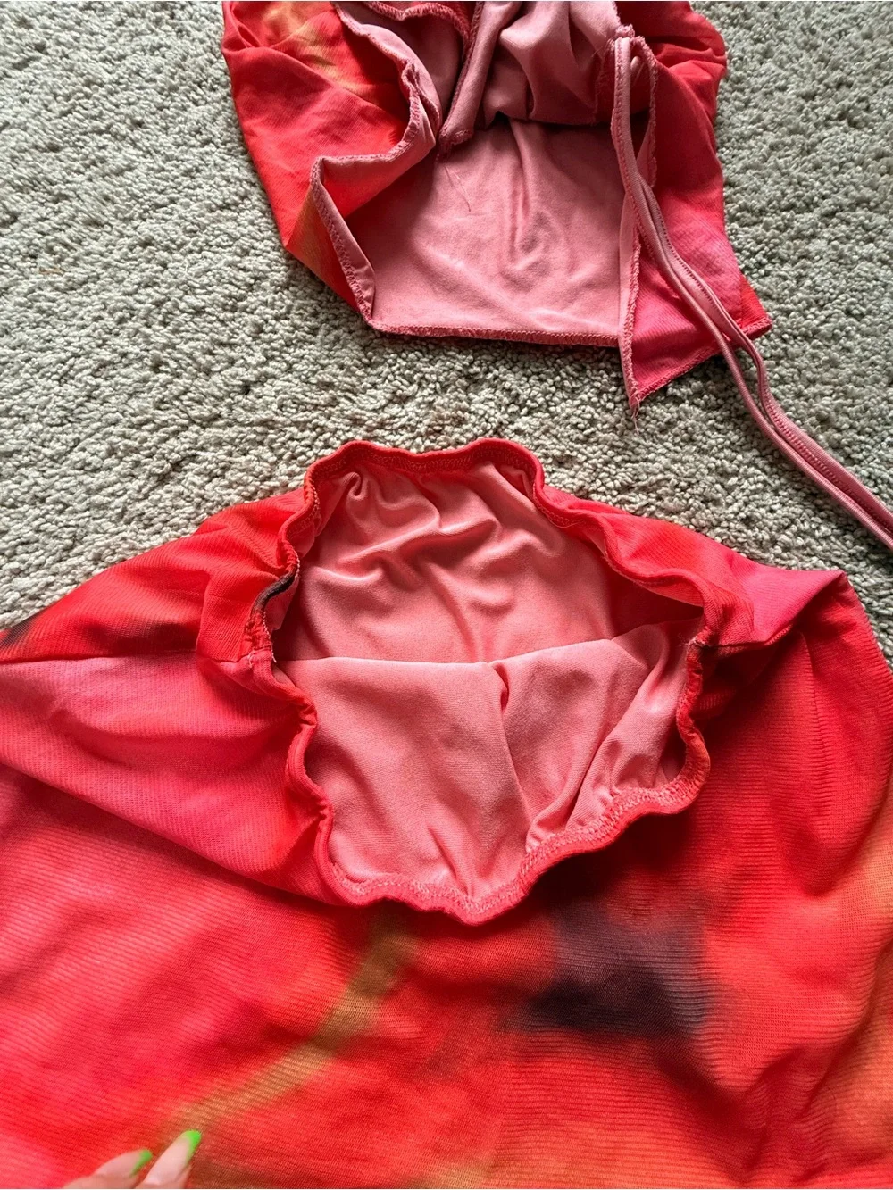 Red Tie-Dye Ruched Two-Piece Set - Picture 3 of 6